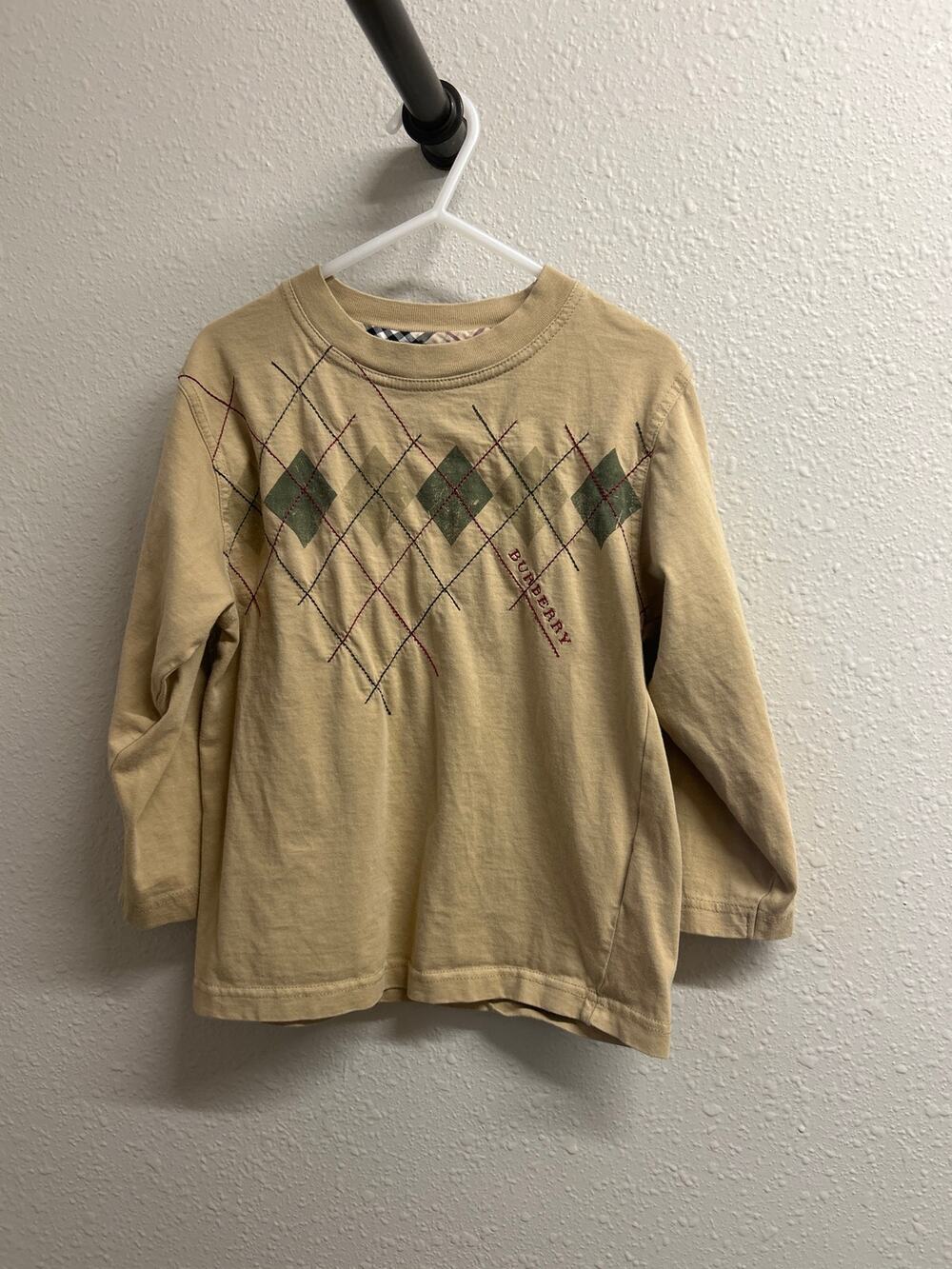Burberry argyle stitch toddler size 4 long sleeve tan shirt 100% cotton
